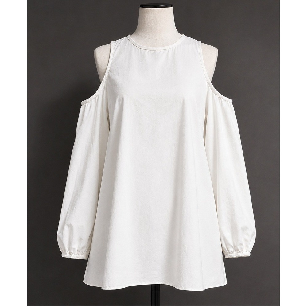 Women's Tibi White Cotton Cold‎ Shoulder Long Sleeve Tunic Top Minimalist